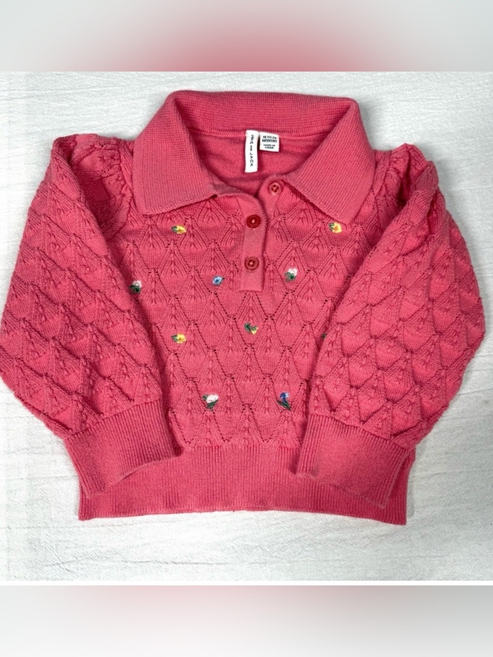 Janie and Jack Sweater Baby Girl 18–24M Pink Embroidered Floral Crochet